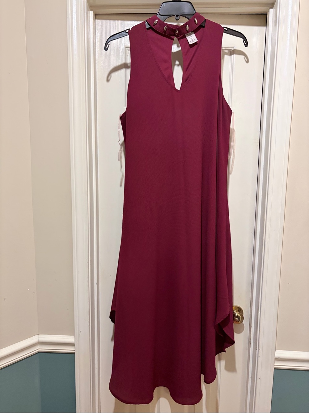 Wrapper Burgundy Asymmetrical Stud-Trim Dress